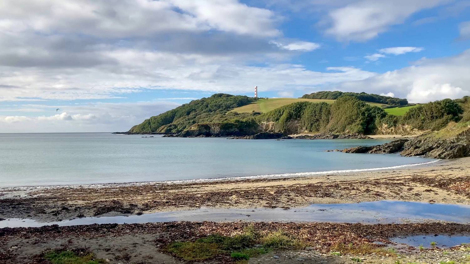 Gribbin Head daymark above the beach near Fowey, Cornwall