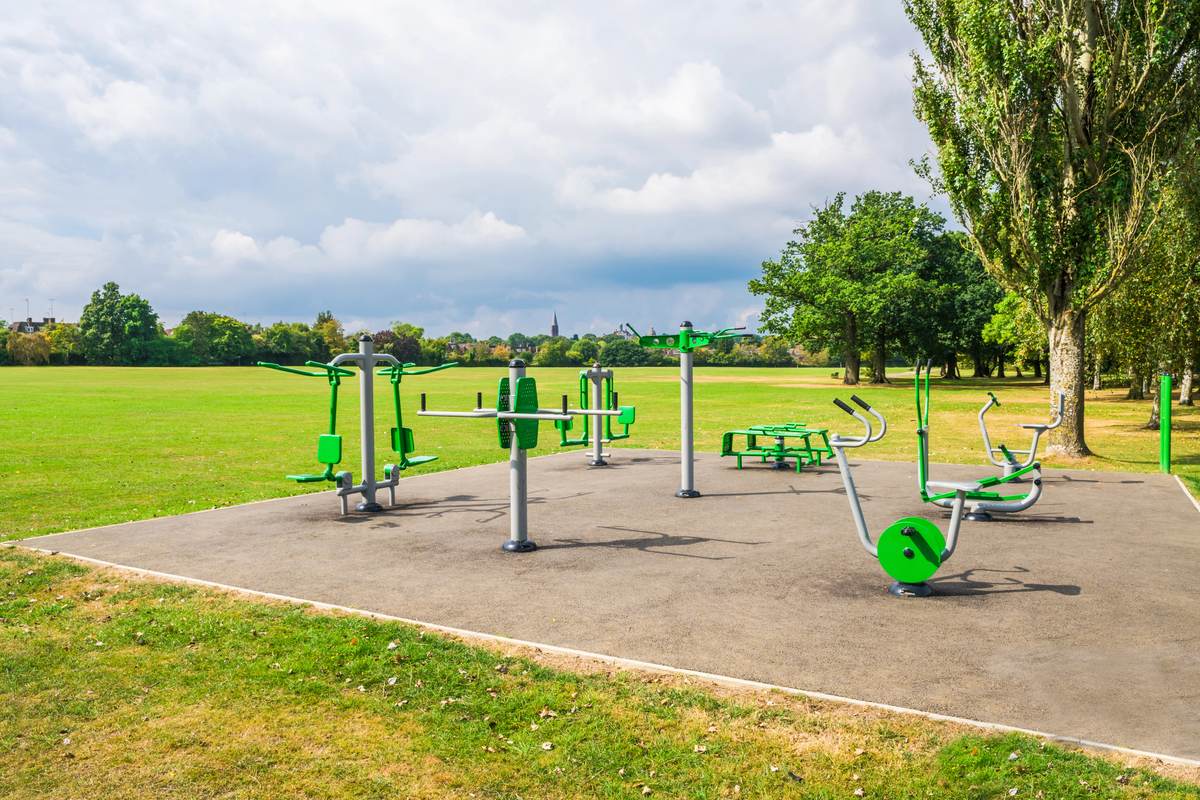 Outdoor gym equipment on resin bound surfacing